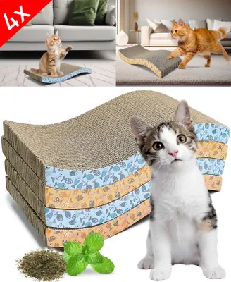 Produktbild von 4x Kratzbretter mit Minze für Katzen | Kratzbrett aus Pappe | Spielzeug, Kratzkissen, Katze, Kratzmatten, Kratzpad | beidseitig verwendbar