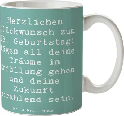 Produktbild von Mr. & Mrs. Panda cappuccinotasse Spruch 18. Geburtstag Glückwunsch - Meeresbrise - Geschenk, Pott, Freiheitsgefühl, Trinkbecher, Becher, Kaffeetasse, Tasse, Teetasse
