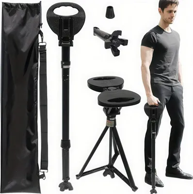 Produktbild von Gehstock mit Sitz, Höhenverstellbar 87–95 cm, Faltbarer Sitzstock, Belastbar bis 250 kg, Leicht und Stabil, Ideal für Reisen und Outdoor