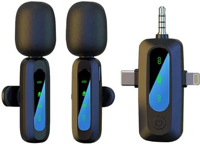 Productafbeelding van Set van 2 draadloze lavaliermicrofoons voor smartphones, tablets en Android-telefoons. Plug-and-play mini-microfoons voor video-opnames, interviews, podcasts, vlogs, YouTube en TikTok