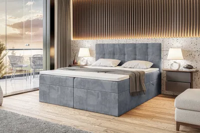 Produktbild von MEBLINI Boxspringbett mit Bettkasten - Gepolstert Doppelbett mit Matratze und Topper - Polsterbett mit Stauraum - Bett mit Kopfteil - Stauraumbett - RACO - 160x200 - H4/Grau Samt