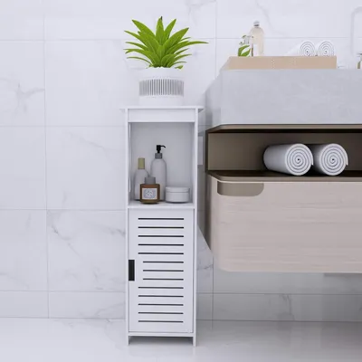 Zdjęcie produktu dla Szafka do przechowywania w łazience, mebel łazienkowy, uchwyt na papier toaletowy z szafką i regulowanymi półkami, wymiary: 26 x 20 x 75 cm, kolor: biały