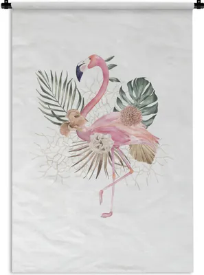 Produktbild von MuchoWow® Wandteppich Wandbehang Pflanzen - Flamingo - Blumen 60x90 cm Tapisserie Dekoration Wandtuch - Foto-Teppich - Abwaschbar