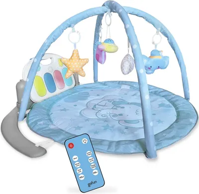 Produktbild von Gofun Babygym - Spielböge - Spielmatte für Babys - Musikalische Spielmatte - Mutterschaftsgeschenk - Aktivitätsteppich - Babyspielzeug - Interaktiv & Lehrreich - 105x52cm - Blau