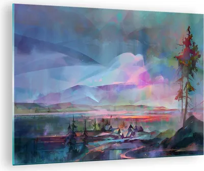 Produktbild von Bilder auf glas - Berge Baum Wasser - 70x50cm - Glasbilder - Wandbilder - Kunstdruck - zum Aufhängen bereit - Wanddekoration aus Glas - Glas Bilder - Wandbild auf Glas - Einteilig - GAA70x50-3919