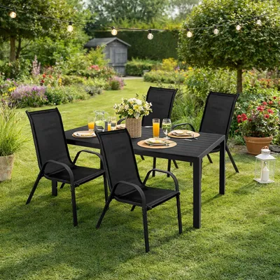 5tlg Gartengarnitur Gartenmöbel Alu NonWood 180x90cm Gartentisch Stapelstuhl