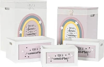 Produktbild von Set of Körbe dkd homedecor gelb white grau rosa Holz de paulonia Kinder 40 x 30 x 55 cm (5 Stück) (5 Stück)