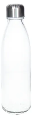 Produktbild von Wasserflasche/Getrankeflasche - transparent - mit Edelstahldeckel - 650 ml - Glas