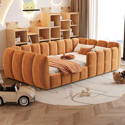 Obrázok produktu pre Rám postele 90x200 cm, vhodný do detských a izieb pre tínedžerov, ako aj do spální a hosťovských izieb, s robustnou konštrukciou, farba: béžová