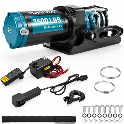 Zdjęcie produktu dla Elektryczna wciągarka linowa 12V, 3500 lbs (1590 kg), lina syntetyczna (nylonowa), sterowanie radiowe i przewodowe; do ATV, łodzi, off-roadu i warszta
