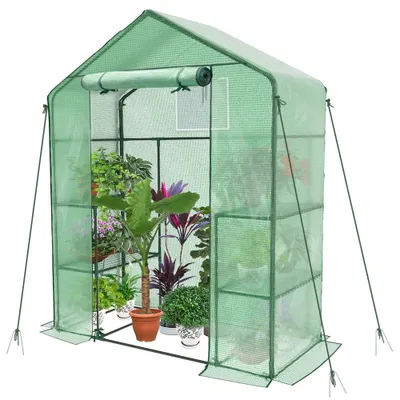 Image de Serre en plastique VOUNOT® avec 4 étagères, verte, 143 x 73 x 195 cm