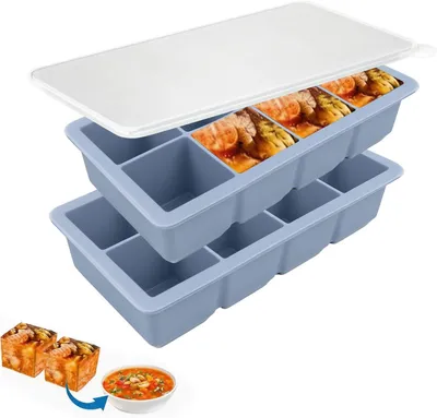 Productafbeelding van Vriesbakjes met deksel - 8 vakken - Ijsblokjesvorm - Siliconen - Pap - Invriezen - Sauzenhouder voor soep - Bouillon - Saus - Ijsblokjes