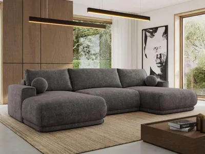Produktbild von MKS MEBLE Ecksofa XXL Wohnlandschaft RINA U-Form Ecksofa mit Schlaffunktion & Wellenfederung, DL-Schlaffunktion - Grau Schenille grob gewebt