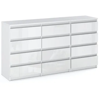 A white dresser with 12 drawers.