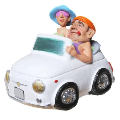 Produktbild von Funny Spardose - Urlaub "Urlaubs-Pärchen im Auto", mit Schraubverschluss