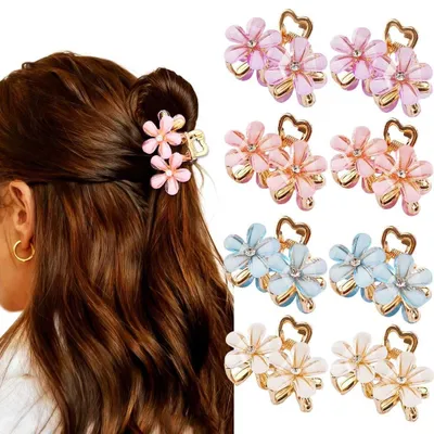 Produktbild von Rosa Haarnadeln mit Blumen (8 Stück)