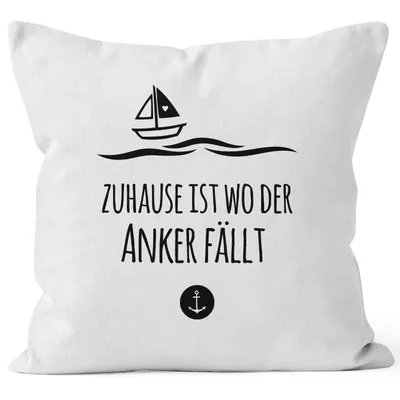 Produktbild von Kissenbezug Zuhause ist wo der Anker fällt Familie Heimat Liebe 40x40 Baumwolle MoonWorks® weiß 40cm x 40cm