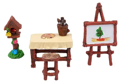 Fee Garten Figuren Set, 5 Stück Harz Miniatur Vogelhaus & Ezel