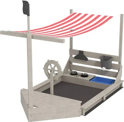 Produktbild von Schiffsspielhaus aus Holz Sandkasten mit Deckel - 180 x 103 x 144,5 cm