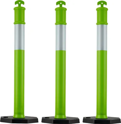 Obrázek produktu pro SucceBuy sada 3 vymezovacích sloupků (114 cm) s robustní základnou a reflexními proužky, zábrany pro staveniště, parkoviště a kontrolu davu, zelené barvy