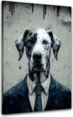 Produktbild von Abstract Dog In Suit Tier Leinwandbild Wandbild Kunst Deko XL: 105x140x4cm