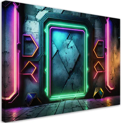 Produktbild von Leinwandbild Portal-Neon-Abstraktion Futuristisches 100x70 Feeby Violett bild für die wand bereit zum aufhängen