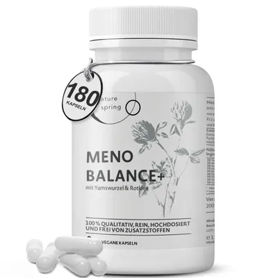 Produktbild von Wechseljahre Kapseln - Meno Balance mit Yams, Rotklee, Baldrian und Eisen