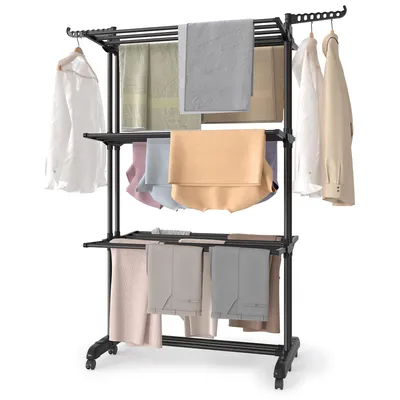 Produktbild von SONGMICS Wäscheständer, Standtrockner 4 Ebenen, Flügelwäscheständer, klappbare Flügel, mit Rollen, 63,5 x 125,5 x 173 cm, groß, einfacher Aufbau