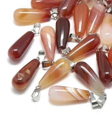 5 Karneol-Tropfen-Anhänger mit Edelstahl-Snap-On, 28-30 mm