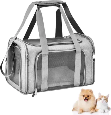 Productafbeelding van Kattentransporttas 40 x 25 x 25 cm, huisdiertas, klein, geschikt voor dieren tot 3 kg, inklapbare transportbox voor katten met schouderriem