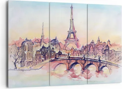 Produktbild von Bild auf Leinwand - Leinwandbild - Brücke Eiffle Illustration Frankreich - 165x110cm - Wand Bild - Wanddeko - Leinwanddruck - Bilder - Kunstdruck - Leinwand bilder - Wandkunst - CE165x110-2999