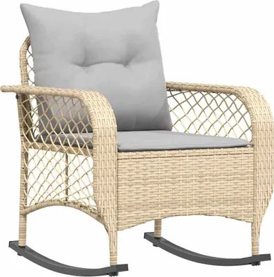 Image de vidaXL Fauteuil à bascule de jardin avec coussin Beige Poly Rattan
