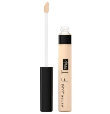 A Maybelline Fit Me! Concealer product is shown against a white background. The product is upright, with the applicator wand extended.