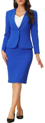 Produktbild von Allegra K Damen 2-teiliges Anzugrock-Set Business Casual Langarm Blazer und Blei