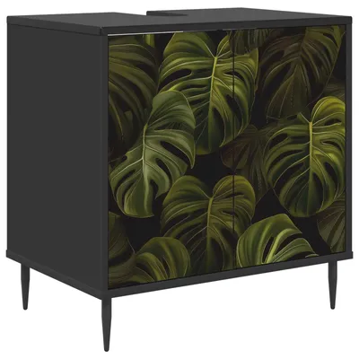 Image de vidaXL Armoire de salle de bain ELBURG, noire, imitation chêne, 60 x 40 x 61 cm