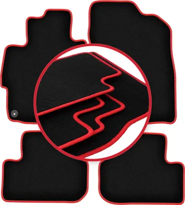Produktbild von Fußmatten Velours Schwarz/Rot für Mitsubishi Lancer VIII CY 2007-2016 Set 4-tlg