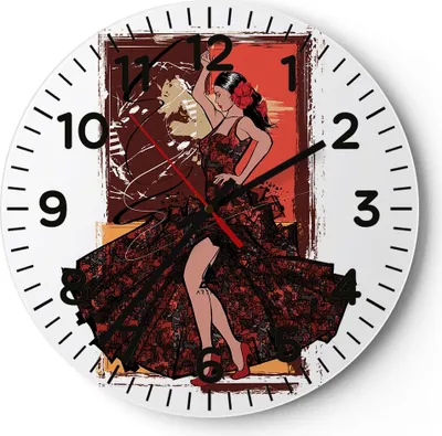Produktbild von Wanduhr - Rund - Glasuhr - Tanz Tänzer - 40x40cm - Schleichendes Uhrwerk - Lautlos - zum Aufhängen bereit - Dekoration Modern - Wanddekoration aus Glas - C4AR40x40-4123