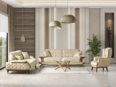 Obrázek produktu pro Stylová sedací souprava Chesterfield Béžové třímístné křeslo