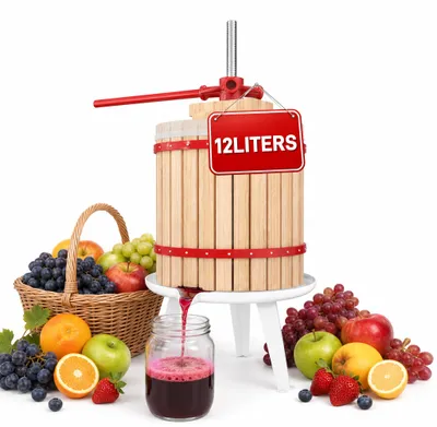 Produktbild von ACXIN 12L Obst‑ und Weinpresse, manuelle Hochdruck‑Spindelpresse mit verstärkter Metallspindel, inkl. Presstuch, für Hobby‑Winzer & kleine Erntebetriebe
