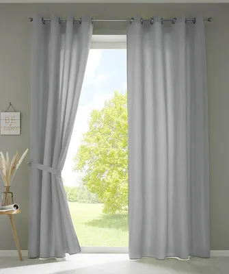 Produktbild von 2er Set Vorhänge Schal Ösen »Berlin« HxB 225x140 cm Grau Blickdicht Microsatin Lichtdurchlässig Uni Matt 20405N2