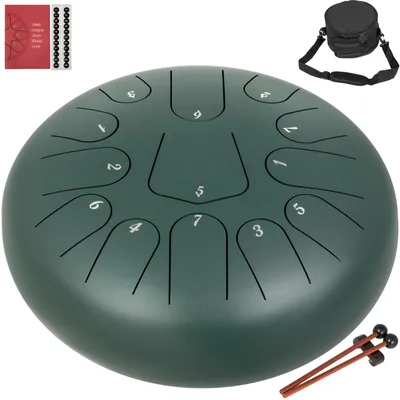Obrázok produktu pre VEVOR Tongue Drum 12 "13 tónov Hand Tongue Drum Steel Tongue Drum Perkusný nástroj s paličkami a taškou Green