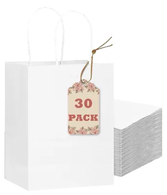 Immagine prodotto di TRANKIELO® - 30 sacchetti regalo bianchi con maniglie - 21 x 15 x 8 cm - carta ecologica - versatili per ogni occasione