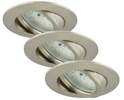 Productafbeelding van 3 x LED inbouwspot rond, mat nikkel, IP23, 3 x 6,5W module, 570lm, warm wit, 3000K, kantelbaar, 3-traps dimbaar