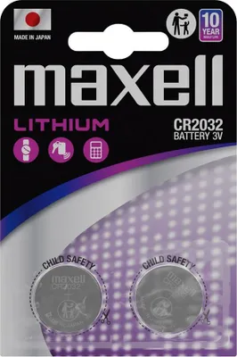 Obrázek produktu pro Maxell 12238500, Baterie na jedno použití, CR2032, Lithium-Manganese Dioxide (LiMnO2), 3 V, 2 kusů, 220 mAh