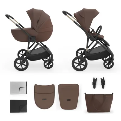 Zdjęcie produktu dla Kinderkraft PRIME 3 – wózek dziecięcy 2 w 1 z gondolą i fotelikiem sportowym, lekki, składany wraz z fotelikiem, duże koła, amortyzacja, do 22 kg, w zestawie, brązowy