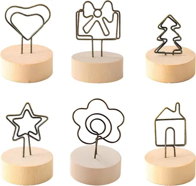Imagen del producto de Soportes de madera para fotos con clips, juego de 6 unidades, con diferentes motivos, ideales para fotos y notas