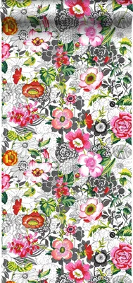 Produktbild von ESTAhome XXL-Vliestapete funky Blumen Rosa, Rot, Grün, Schwarz und Weiß 50 x 900 cm