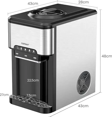 Zdjęcie produktu dla Dystrybutor wody COSTWAY 3 w 1 z kostkarką do lodu, 3 ustawienia temperatury, gorąca, zimna i schłodzona woda, do butelek o pojemności 3-5 galonów, chłodziarka nablatowa do domu i biura