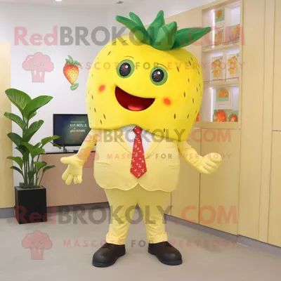 Immagine prodotto di Personaggio del costume della mascotte REDBROKOLY della fragola gialla vestito con giacca e cravatta