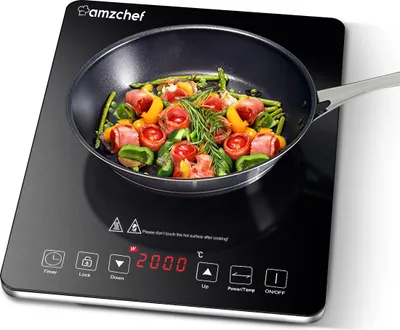 Produktbild von AMZCHEF Induktionskochfeld, Einzel Induktionskochplatte 2000W mit 10 Leistungsstufen,10 Temperatureinstellungen und 3-Stunden-Timer, Silber